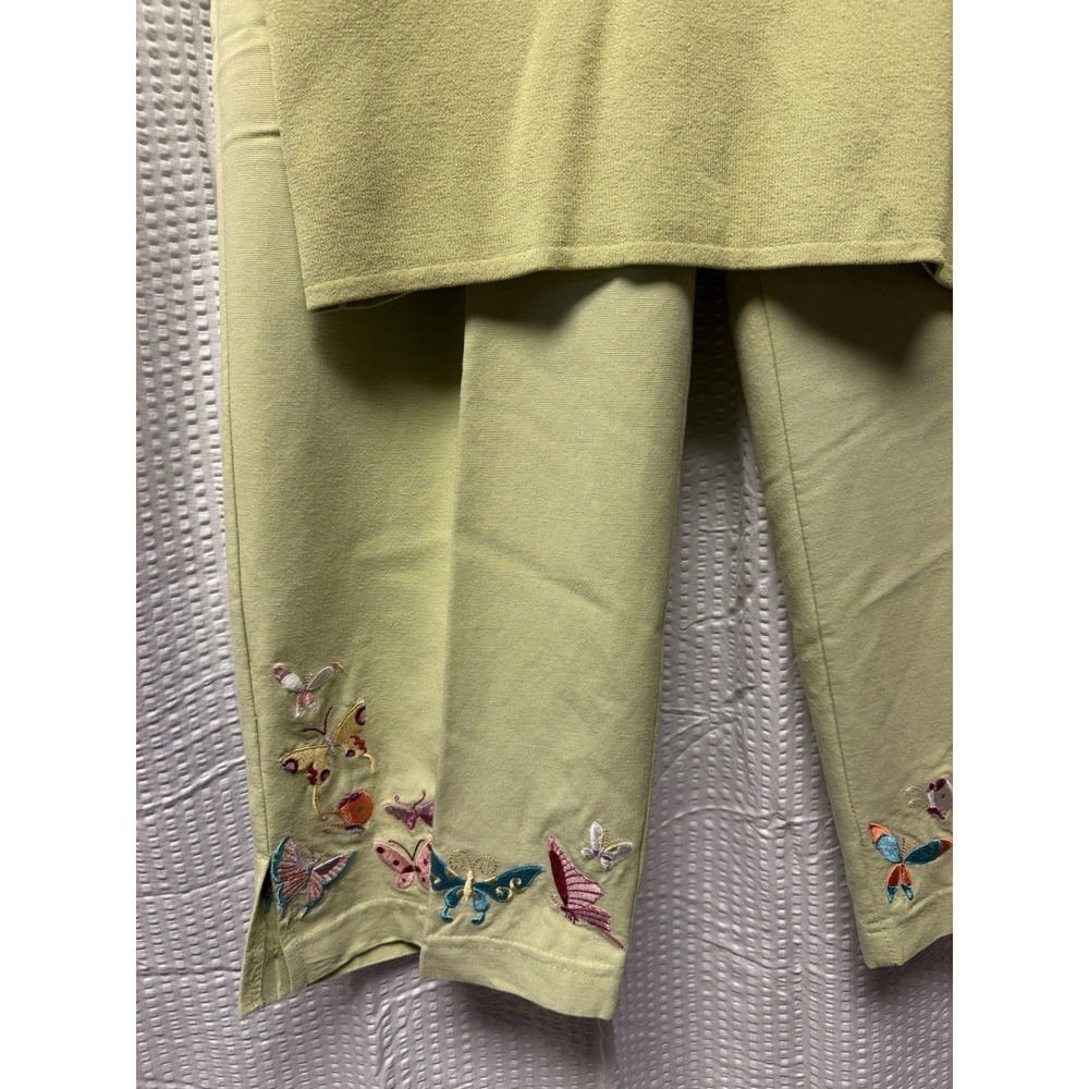Lavie Boheme Lounge Travel 2p set Women's Medium Green Butterfly Embroidered Y2K - Picture 3 of 11